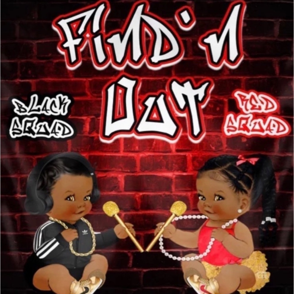 Find’N Out Gender Reveal Backdrop (Black/Red/White)